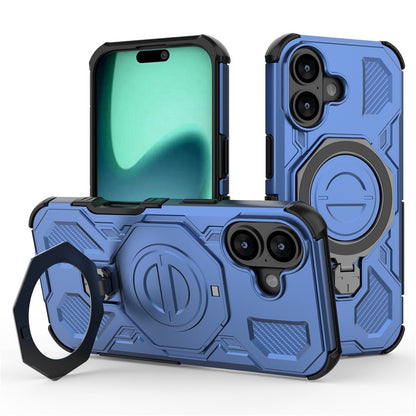 For iPhone 17 Magnetic Case Rotating Metal Kickstand Shockproof PC + TPU Phone Back Cover