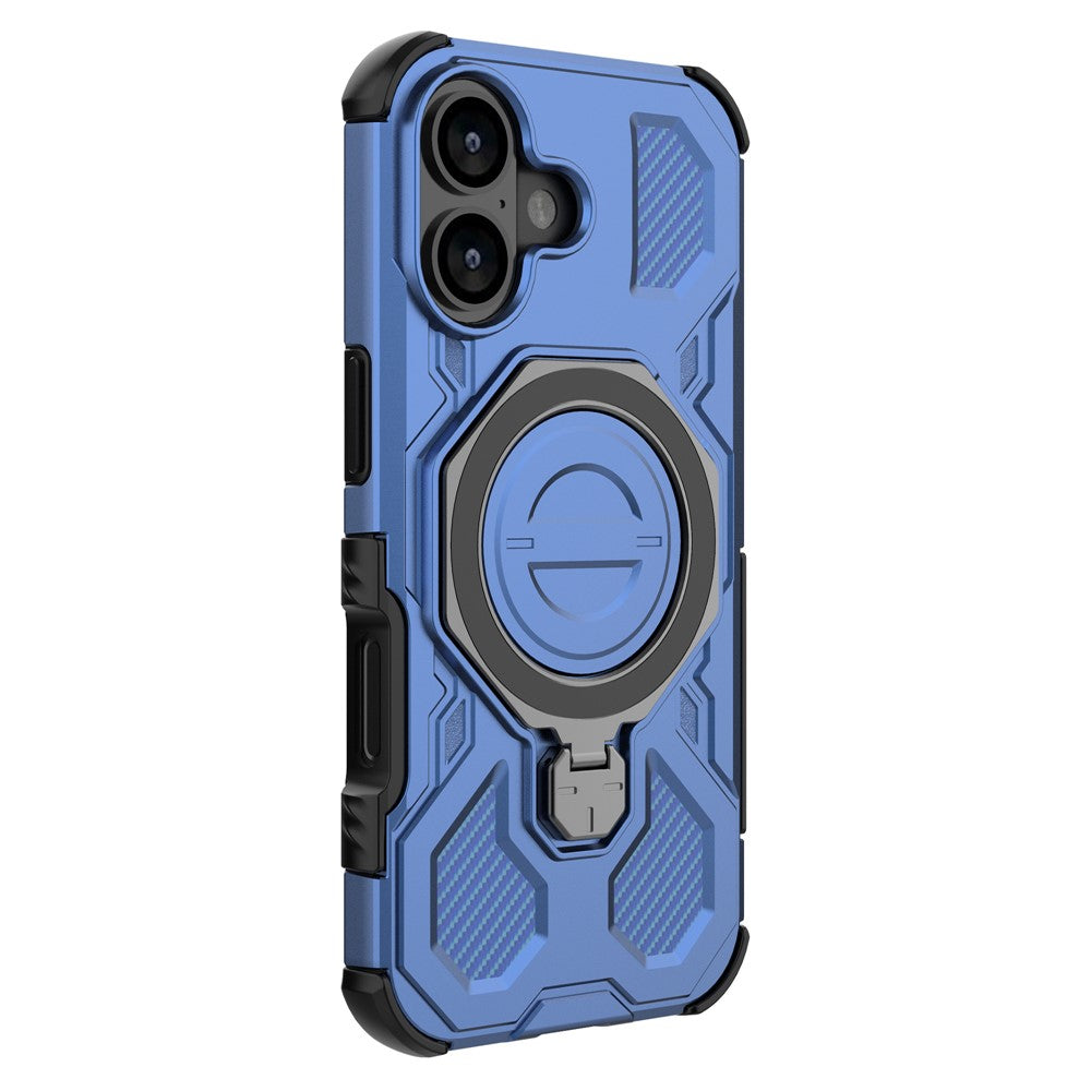 For iPhone 17 Magnetic Case Rotating Metal Kickstand Shockproof PC + TPU Phone Back Cover