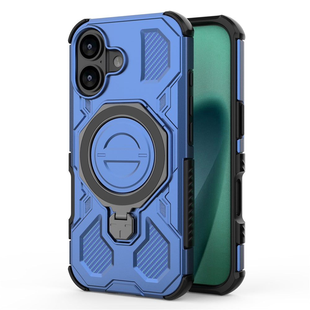 For iPhone 17 Magnetic Case Rotating Metal Kickstand Shockproof PC + TPU Phone Back Cover