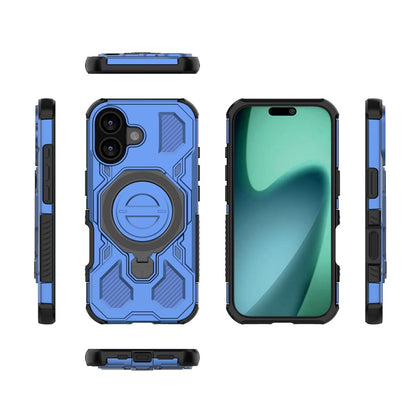 For iPhone 17 Magnetic Case Rotating Metal Kickstand Shockproof PC + TPU Phone Back Cover
