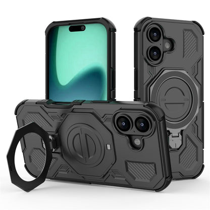 For iPhone 17 Magnetic Case Rotating Metal Kickstand Shockproof PC + TPU Phone Back Cover