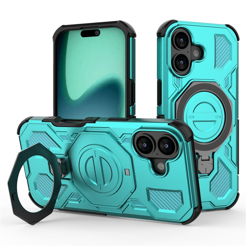 For iPhone 17 Magnetic Case Rotating Metal Kickstand Shockproof PC + TPU Phone Back Cover