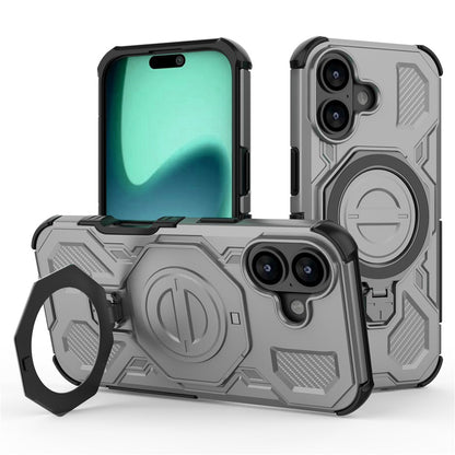 For iPhone 17 Magnetic Case Rotating Metal Kickstand Shockproof PC + TPU Phone Back Cover