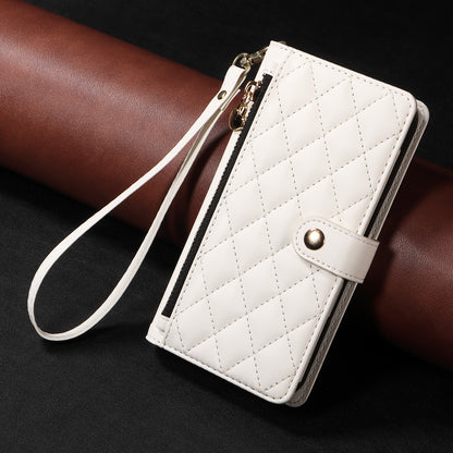 For iPhone 17e / 16e Wallet Case with Straps, Rhombus Leather Stand Phone Cover