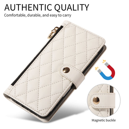 For iPhone 17e / 16e Wallet Case with Straps, Rhombus Leather Stand Phone Cover