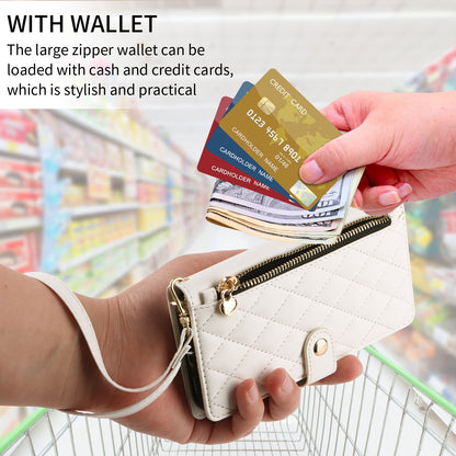 For iPhone 17e / 16e Wallet Case with Straps, Rhombus Leather Stand Phone Cover