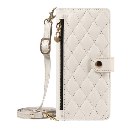 For iPhone 17e / 16e Wallet Case with Straps, Rhombus Leather Stand Phone Cover