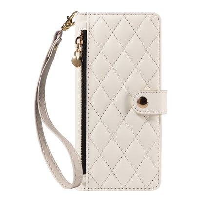 For iPhone 17e / 16e Wallet Case with Straps, Rhombus Leather Stand Phone Cover