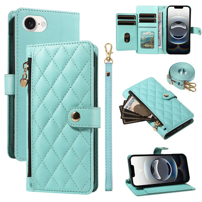 For iPhone 17e / 16e Wallet Case with Straps, Rhombus Leather Stand Phone Cover