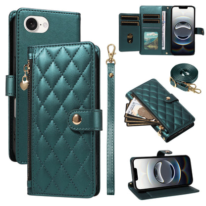 For iPhone 17e / 16e Wallet Case with Straps, Rhombus Leather Stand Phone Cover