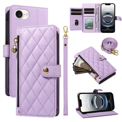 For iPhone 17e / 16e Wallet Case with Straps, Rhombus Leather Stand Phone Cover