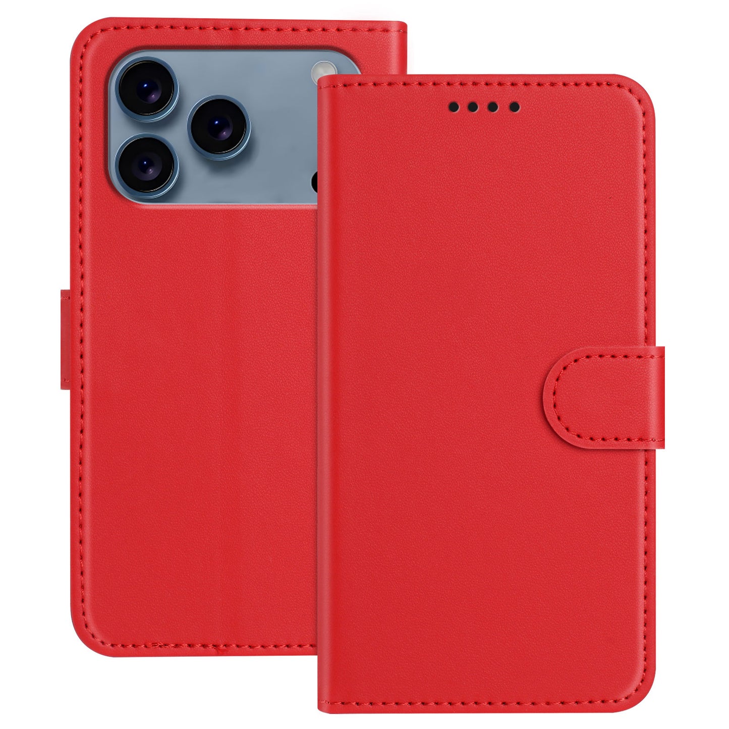 For iPhone 17 Pro Leather Case Wallet Stand Solid Color Anti Drop Phone Cover