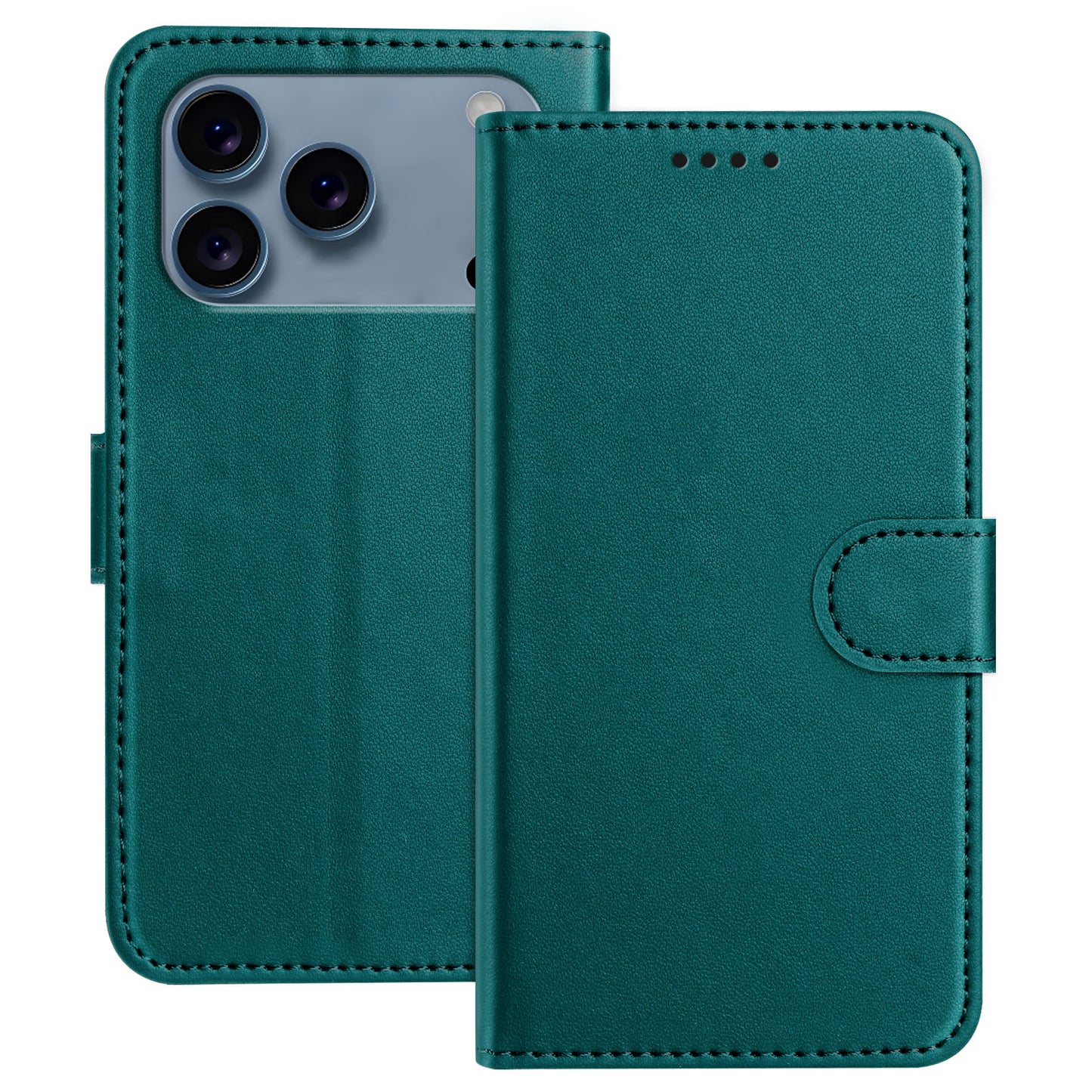 For iPhone 17 Pro Leather Case Wallet Stand Solid Color Anti Drop Phone Cover
