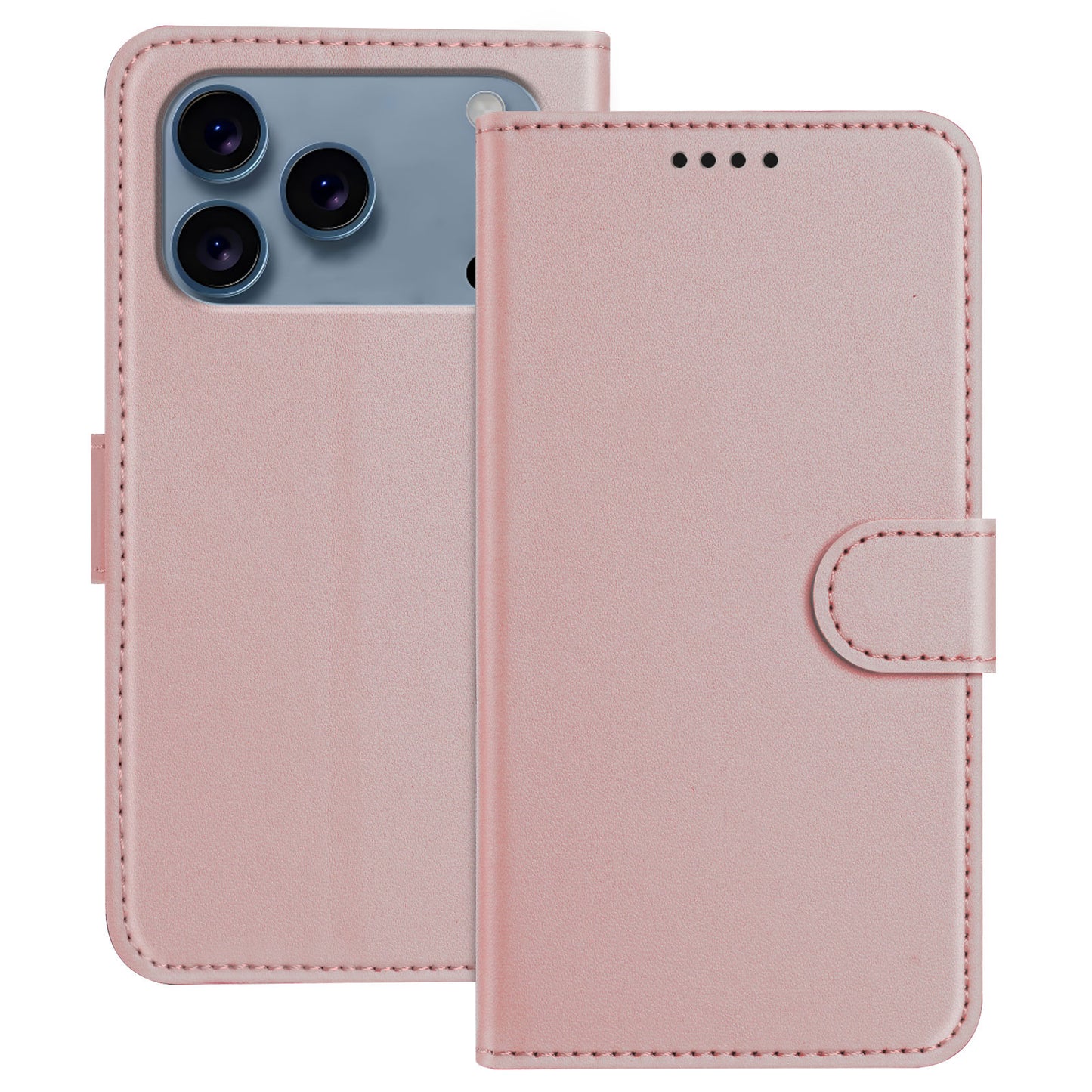 For iPhone 17 Pro Leather Case Wallet Stand Solid Color Anti Drop Phone Cover