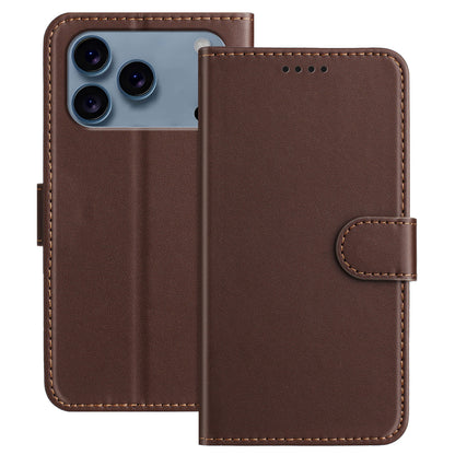For iPhone 17 Pro Leather Case Wallet Stand Solid Color Anti Drop Phone Cover