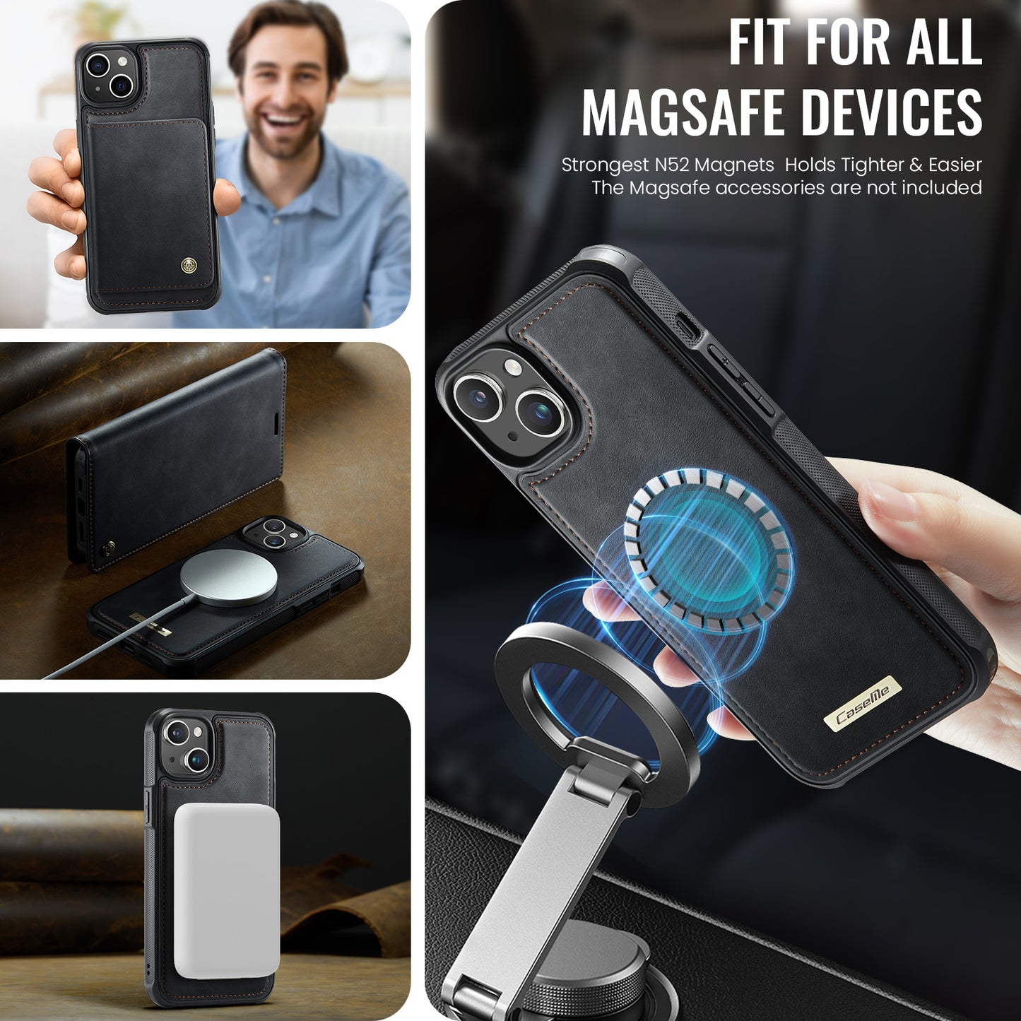 CASEME For iPhone 15 Case  C49  Compatible with MagSafe RFID Blocking Detachable Wallet Leather Phone Cover