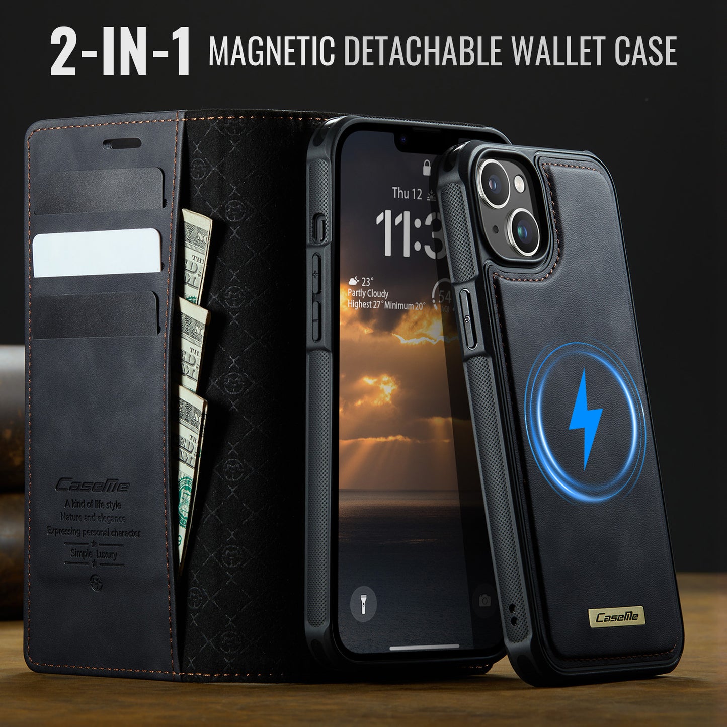 CASEME For iPhone 15 Case  C49  Compatible with MagSafe RFID Blocking Detachable Wallet Leather Phone Cover