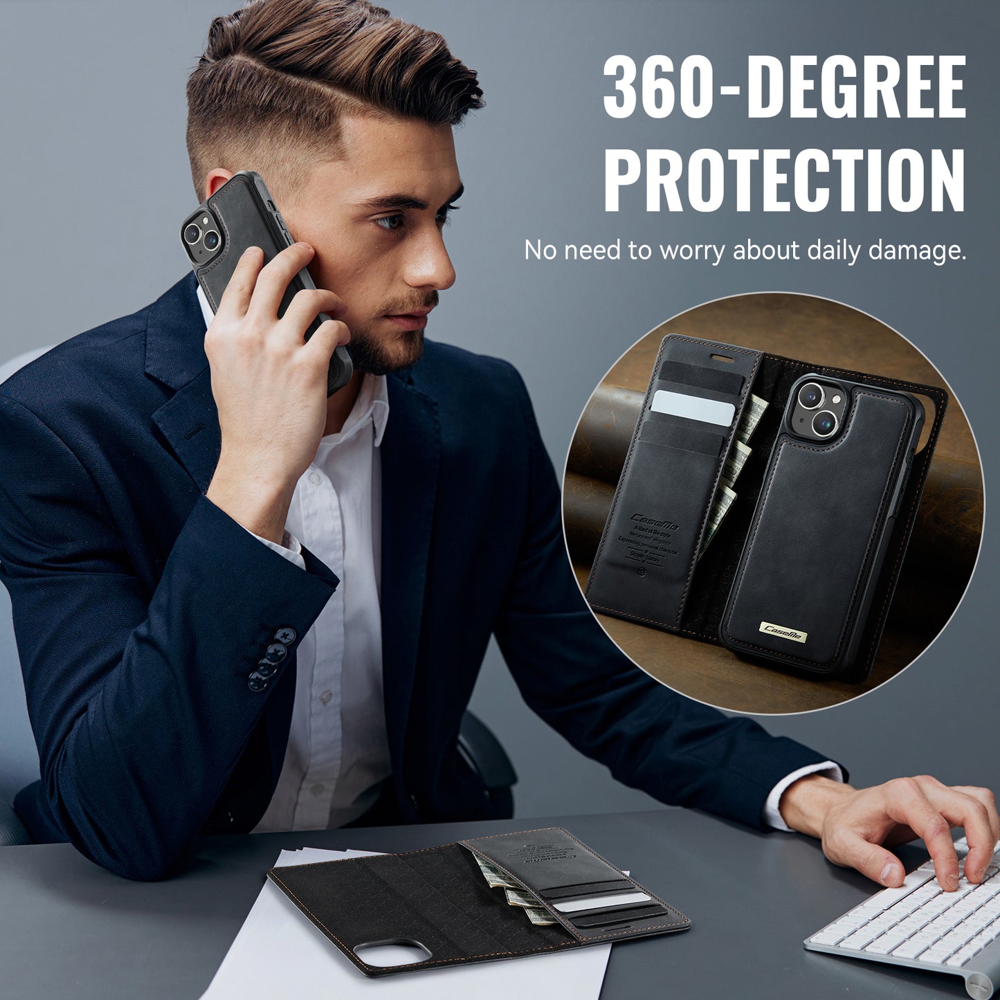 CASEME For iPhone 15 Case  C49  Compatible with MagSafe RFID Blocking Detachable Wallet Leather Phone Cover