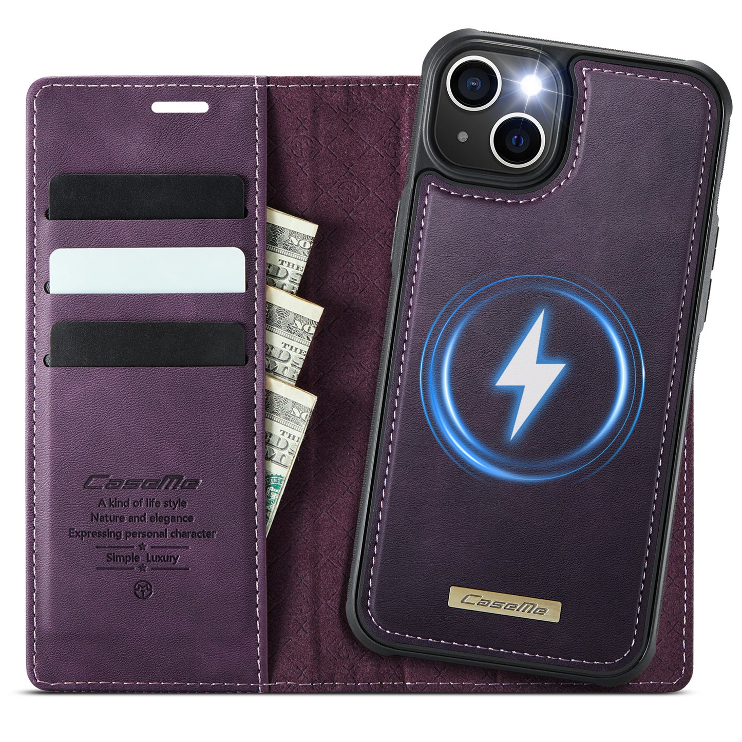 CASEME For iPhone 15 Case  C49  Compatible with MagSafe RFID Blocking Detachable Wallet Leather Phone Cover