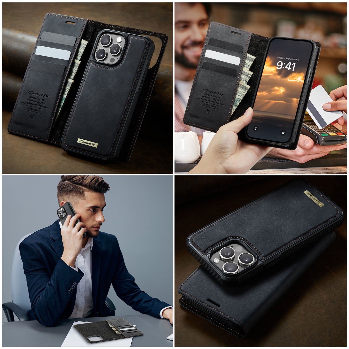 CASEME For iPhone 15 Pro Case  C49  Compatible with MagSafe RFID Blocking Detachable Wallet Leather Phone Cover