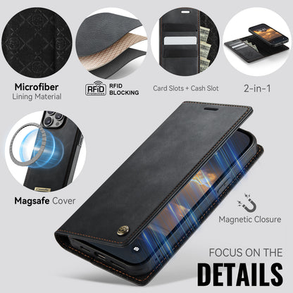 CASEME For iPhone 15 Pro Case  C49  Compatible with MagSafe RFID Blocking Detachable Wallet Leather Phone Cover