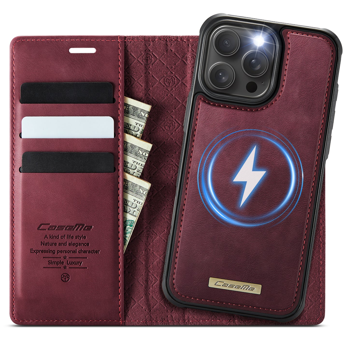 CASEME For iPhone 15 Pro Case  C49  Compatible with MagSafe RFID Blocking Detachable Wallet Leather Phone Cover