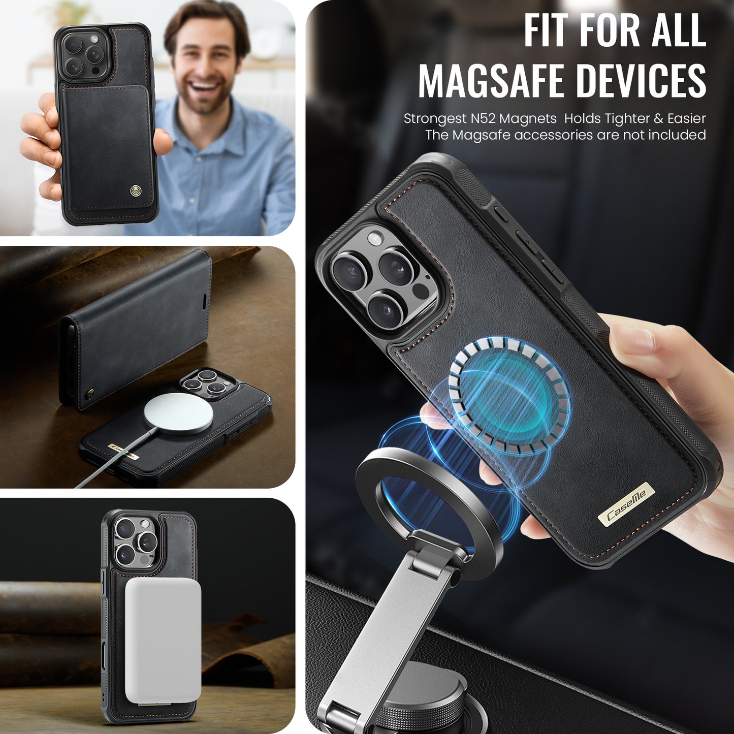 CASEME For iPhone 15 Pro Max Case  C49  Compatible with MagSafe RFID Blocking Detachable Wallet Leather Phone Cover