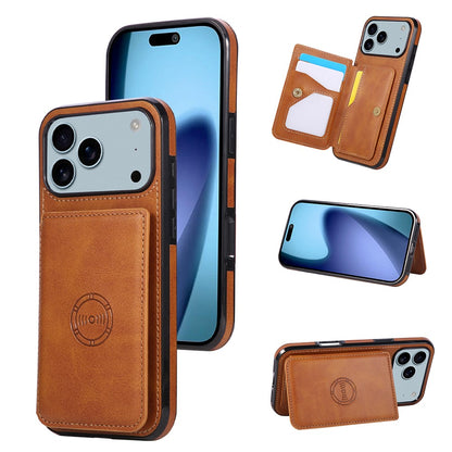 For iPhone 17 Pro Max Case Card Holder Kickstand PU Leather + TPU Phone Cover