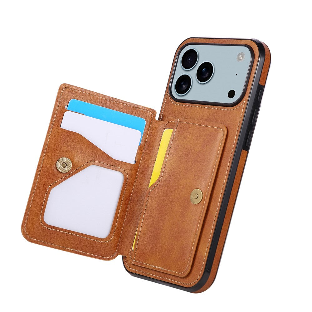 For iPhone 17 Pro Max Case Card Holder Kickstand PU Leather + TPU Phone Cover
