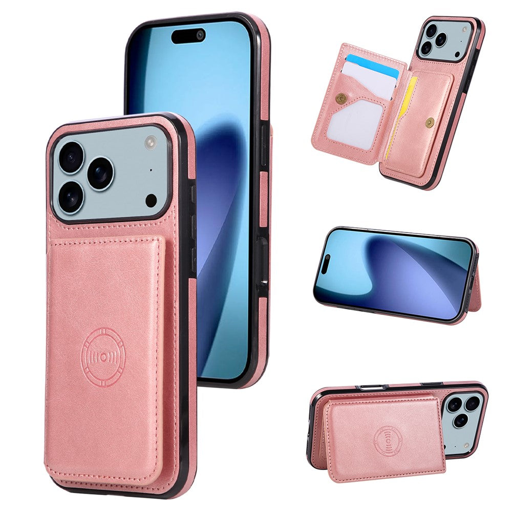 For iPhone 17 Pro Max Case Card Holder Kickstand PU Leather + TPU Phone Cover