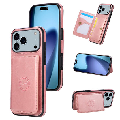 For iPhone 17 Pro Max Case Card Holder Kickstand PU Leather + TPU Phone Cover