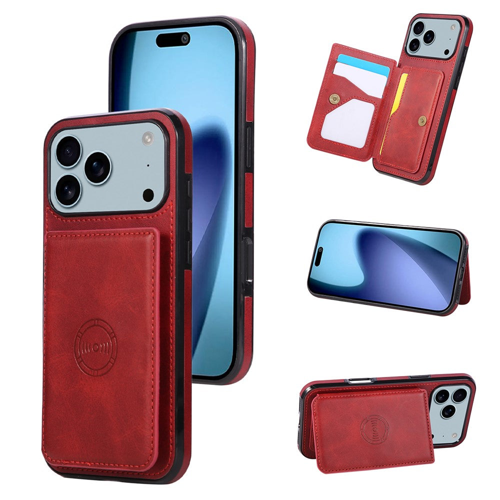 For iPhone 17 Pro Max Case Card Holder Kickstand PU Leather + TPU Phone Cover