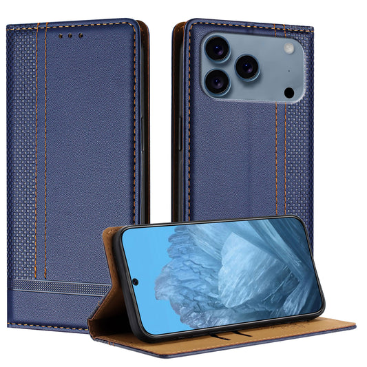 For iPhone 17 Pro Case L-Shaped Grid Pattern Leather Stand Phone Cover with Card Slots