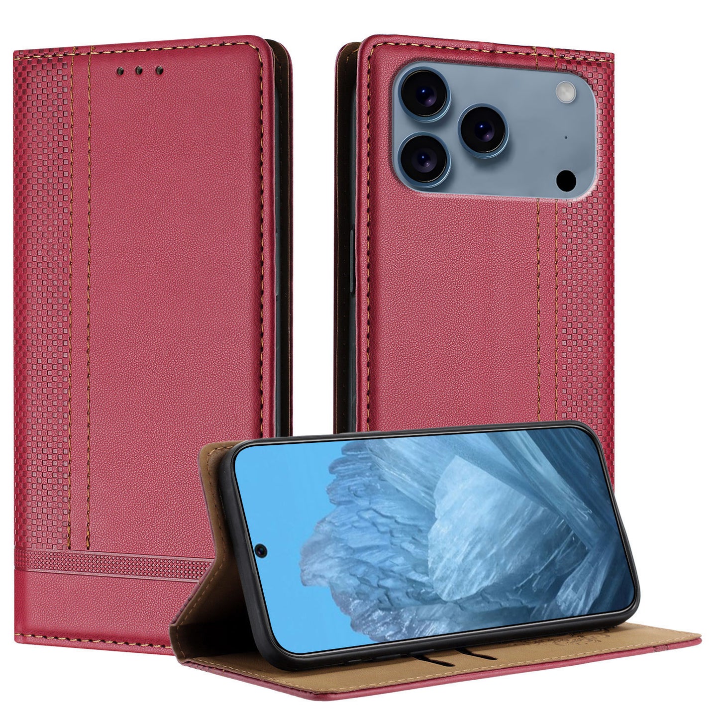 For iPhone 17 Pro Case L-Shaped Grid Pattern Leather Stand Phone Cover with Card Slots