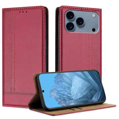 For iPhone 17 Pro Case L-Shaped Grid Pattern Leather Stand Phone Cover with Card Slots