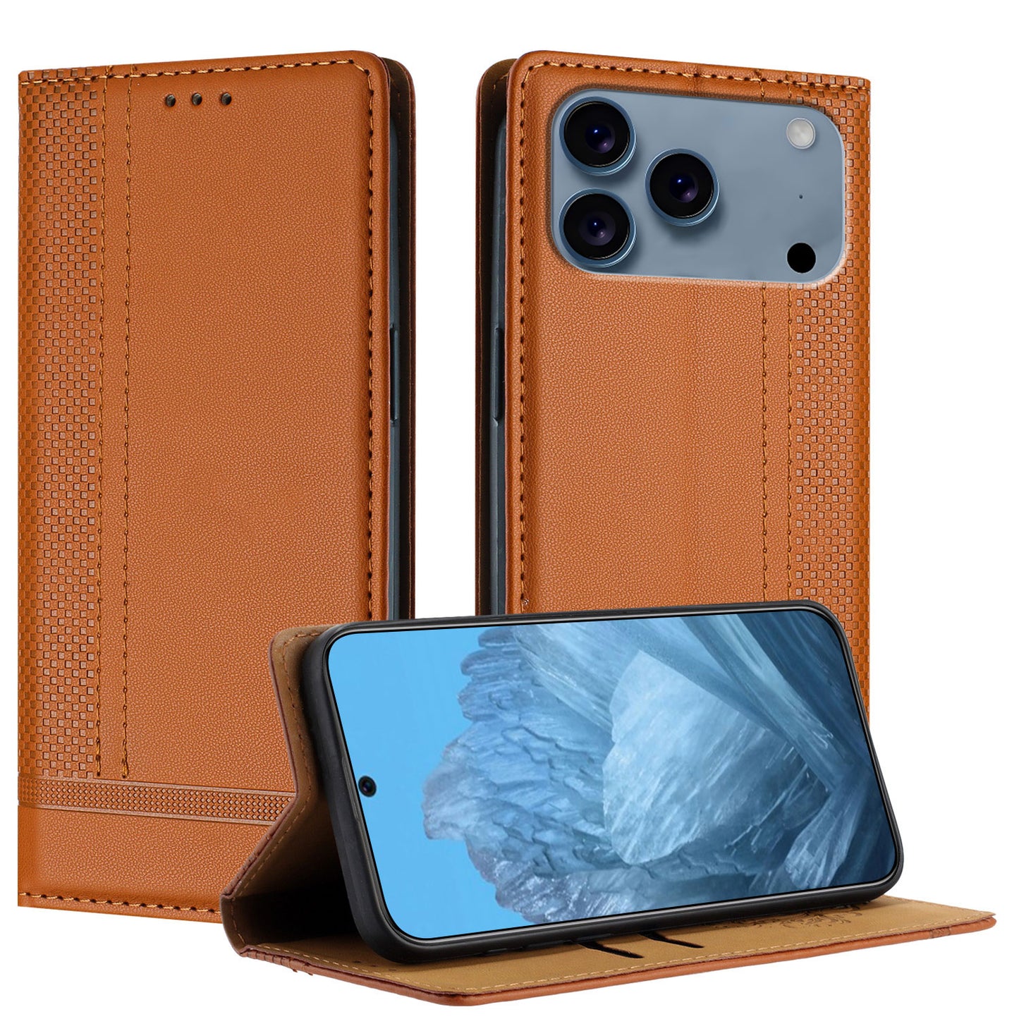For iPhone 17 Pro Case L-Shaped Grid Pattern Leather Stand Phone Cover with Card Slots