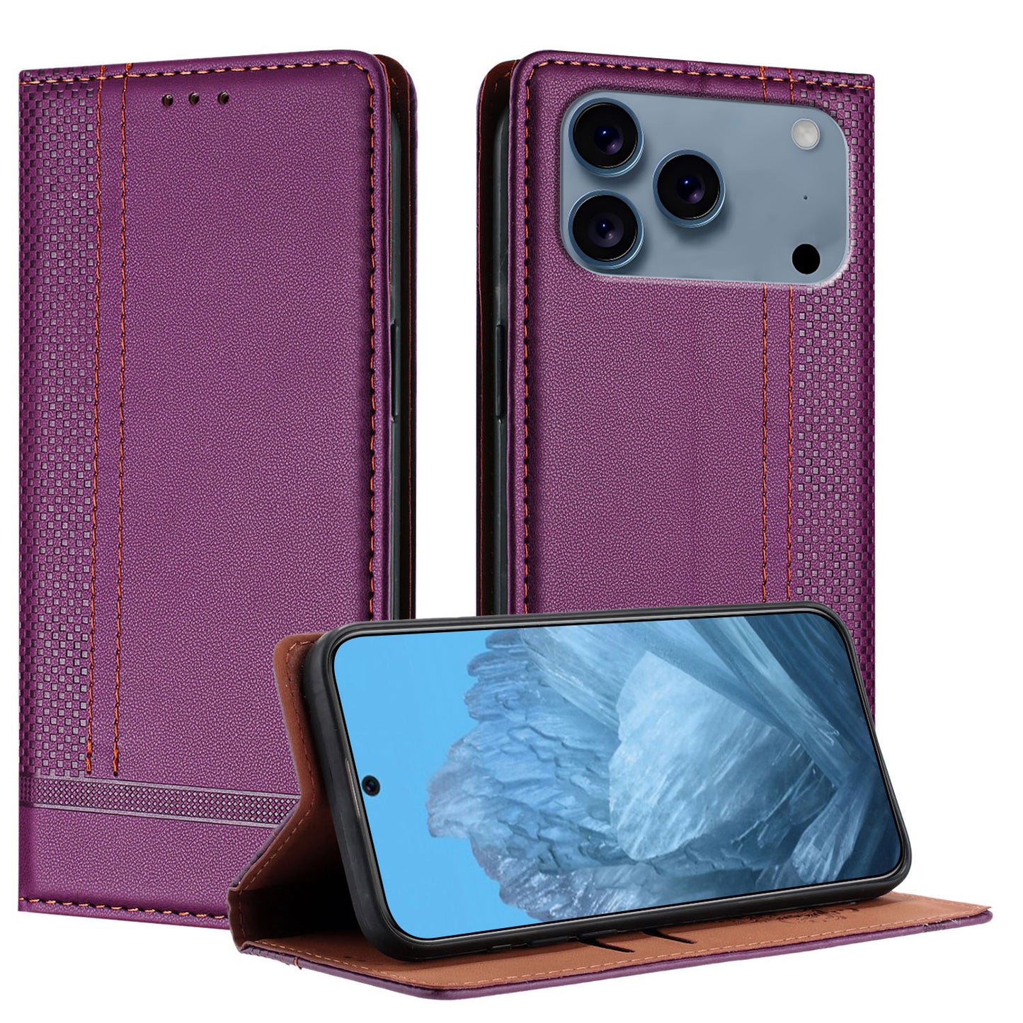 For iPhone 17 Pro Case L-Shaped Grid Pattern Leather Stand Phone Cover with Card Slots