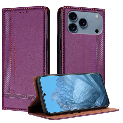 For iPhone 17 Pro Case L-Shaped Grid Pattern Leather Stand Phone Cover with Card Slots