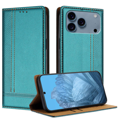 For iPhone 17 Pro Case L-Shaped Grid Pattern Leather Stand Phone Cover with Card Slots