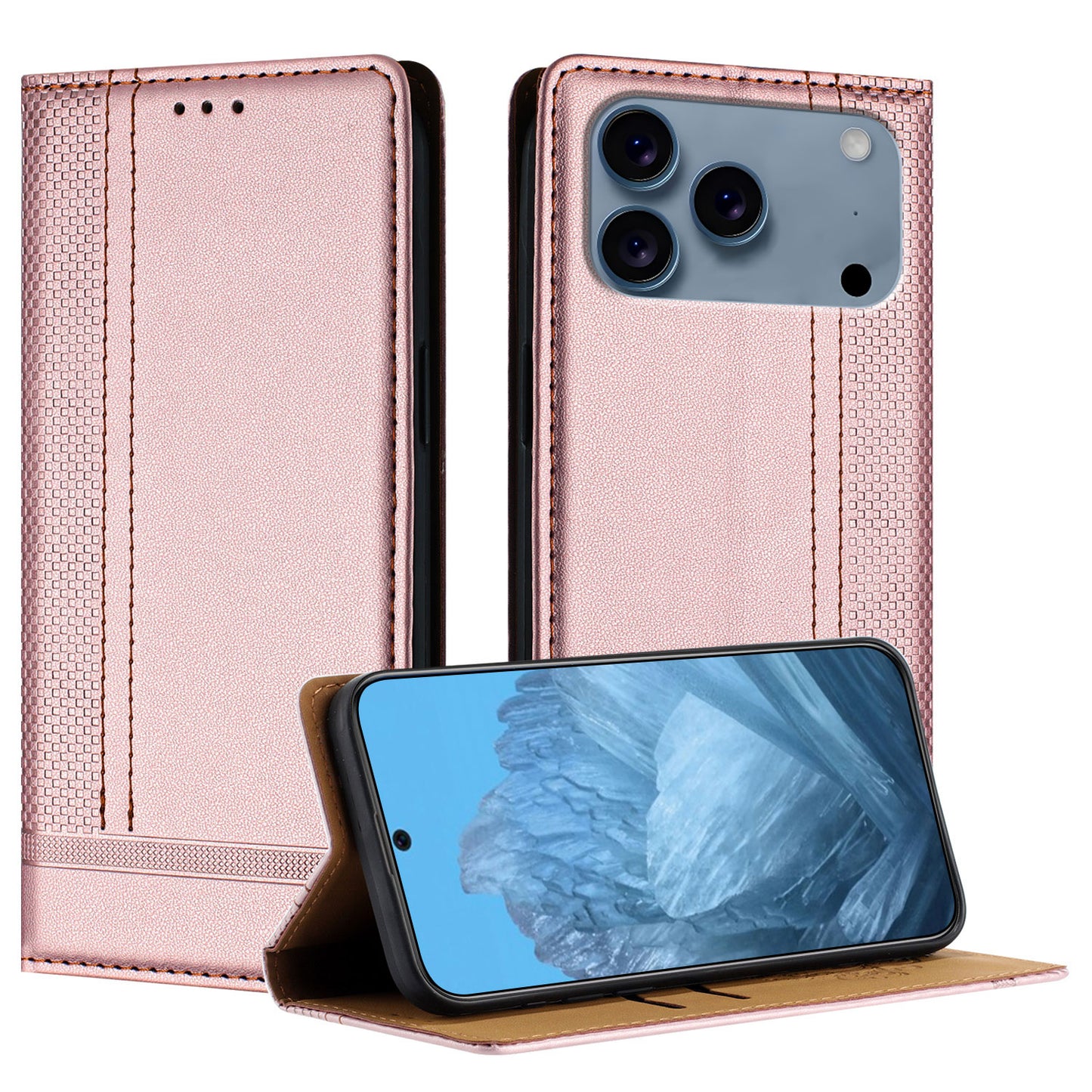 For iPhone 17 Pro Case L-Shaped Grid Pattern Leather Stand Phone Cover with Card Slots