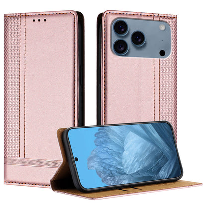 For iPhone 17 Pro Case L-Shaped Grid Pattern Leather Stand Phone Cover with Card Slots