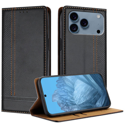 For iPhone 17 Pro Case L-Shaped Grid Pattern Leather Stand Phone Cover with Card Slots