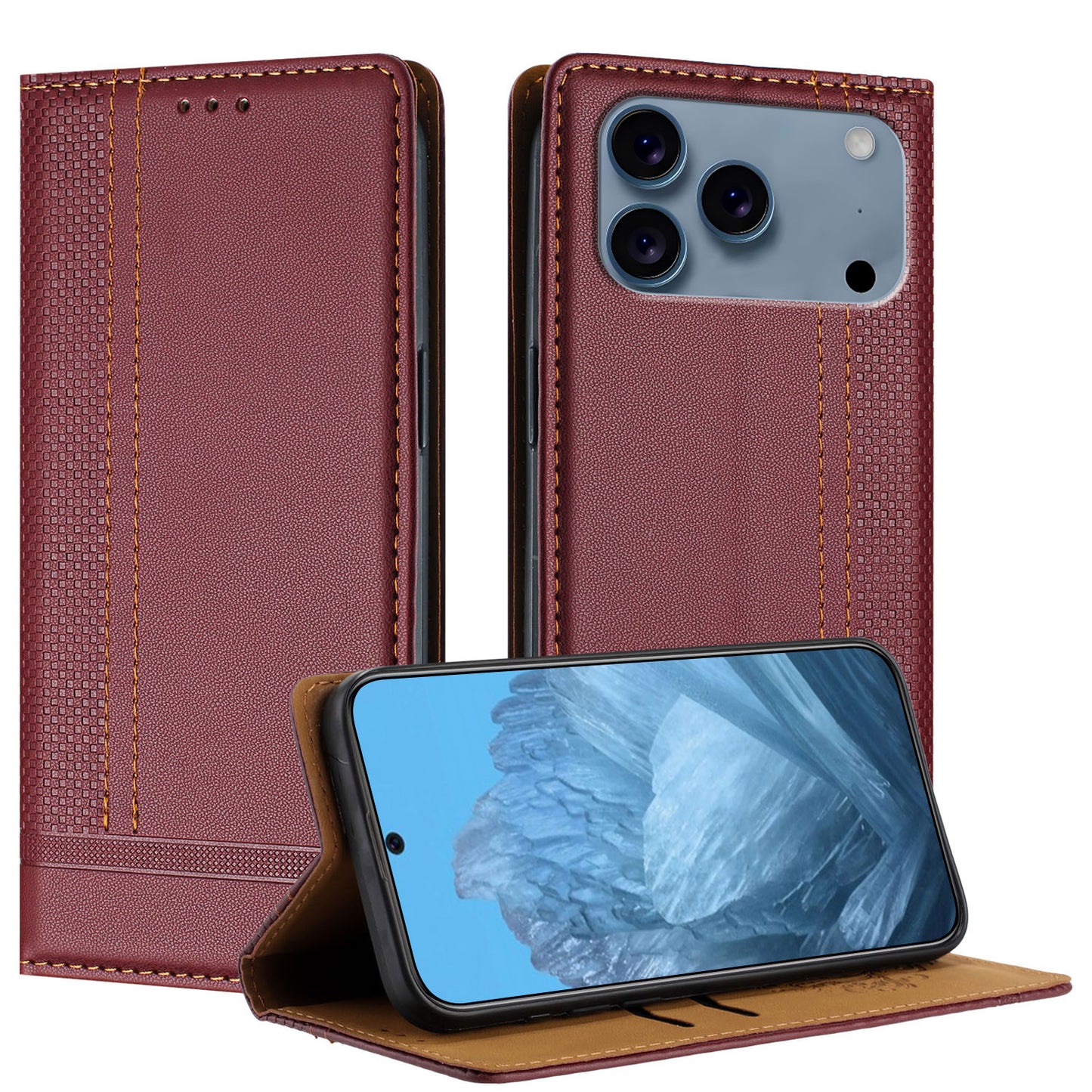 For iPhone 17 Pro Case L-Shaped Grid Pattern Leather Stand Phone Cover with Card Slots