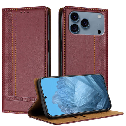 For iPhone 17 Pro Case L-Shaped Grid Pattern Leather Stand Phone Cover with Card Slots