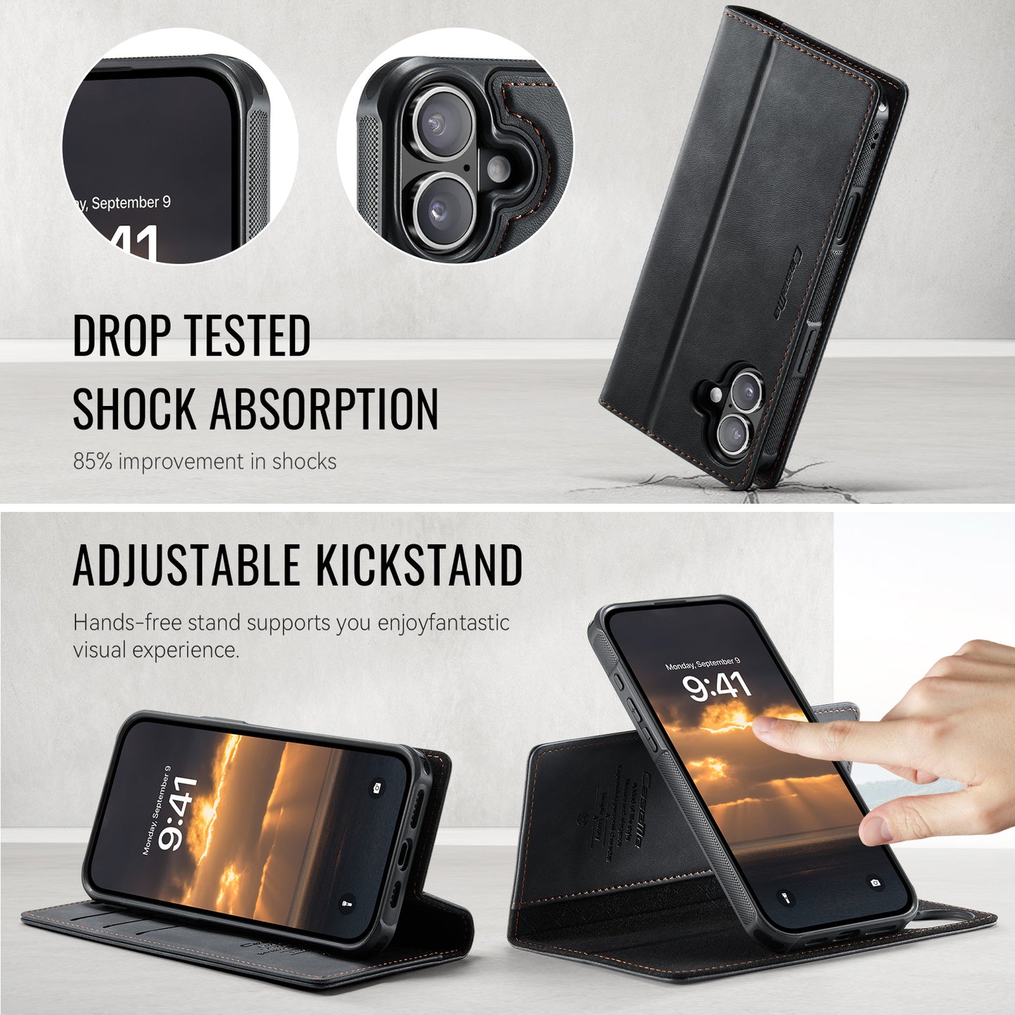 CASEME For iPhone 16 Case  C49  Compatible with MagSafe RFID Blocking Detachable Wallet Leather Phone Cover