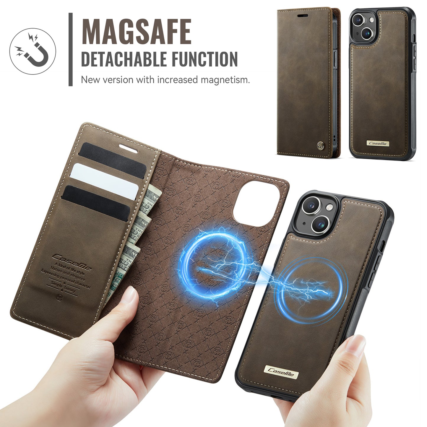 CASEME For iPhone 14 Case  C49  Compatible with MagSafe RFID Blocking Detachable Wallet Leather Phone Cover