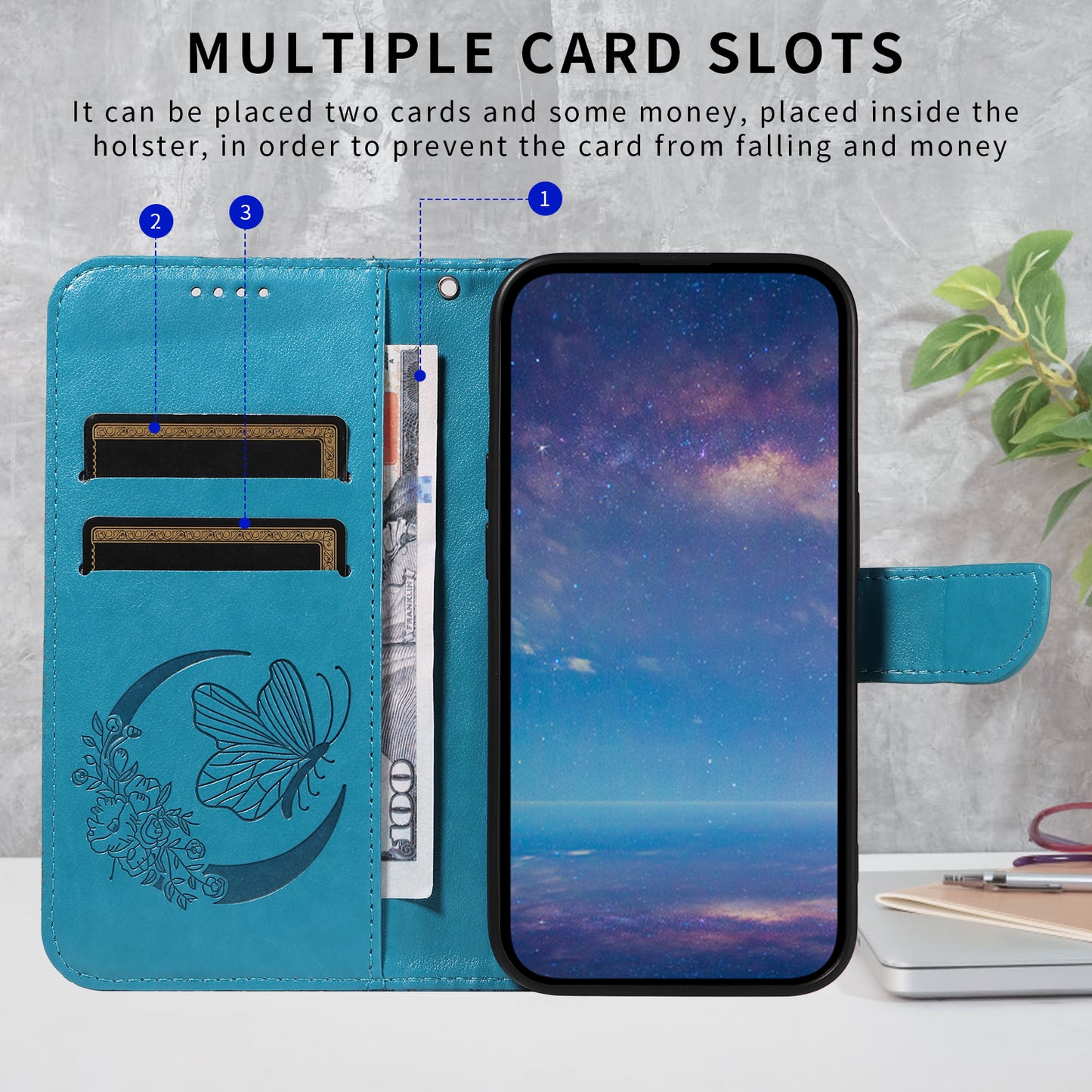 For iPhone 17 Case Butterfly Pattern PU Leather Folio Flip Phone Cover