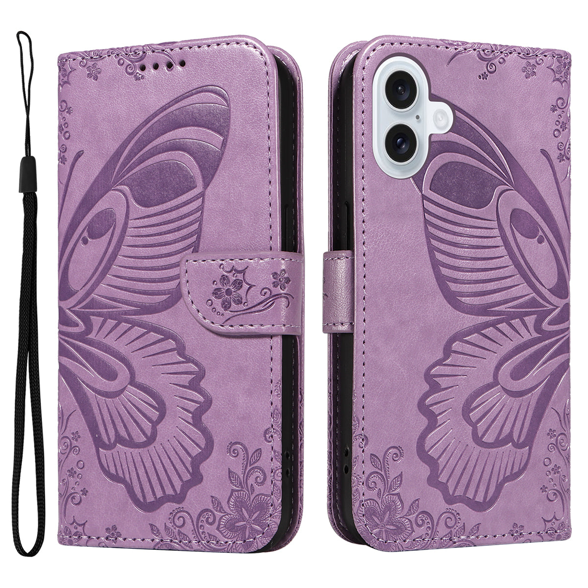 For iPhone 17 Case Butterfly Pattern PU Leather Folio Flip Phone Cover