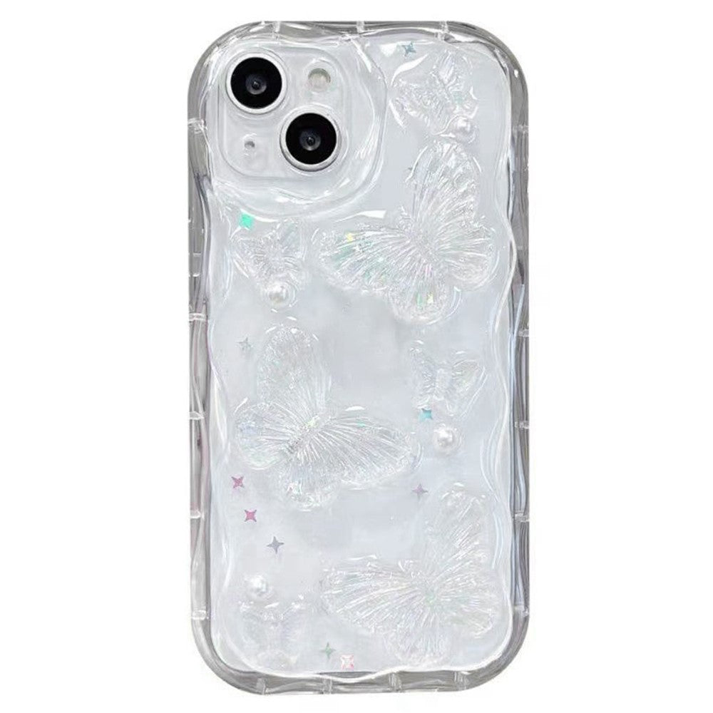 For iPhone 15 Case Pearl Butterfly Design Clear TPU Phone Cover