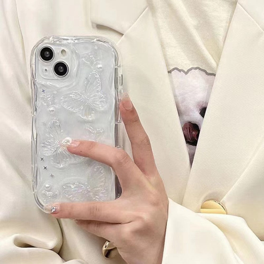 For iPhone 15 Case Pearl Butterfly Design Clear TPU Phone Cover